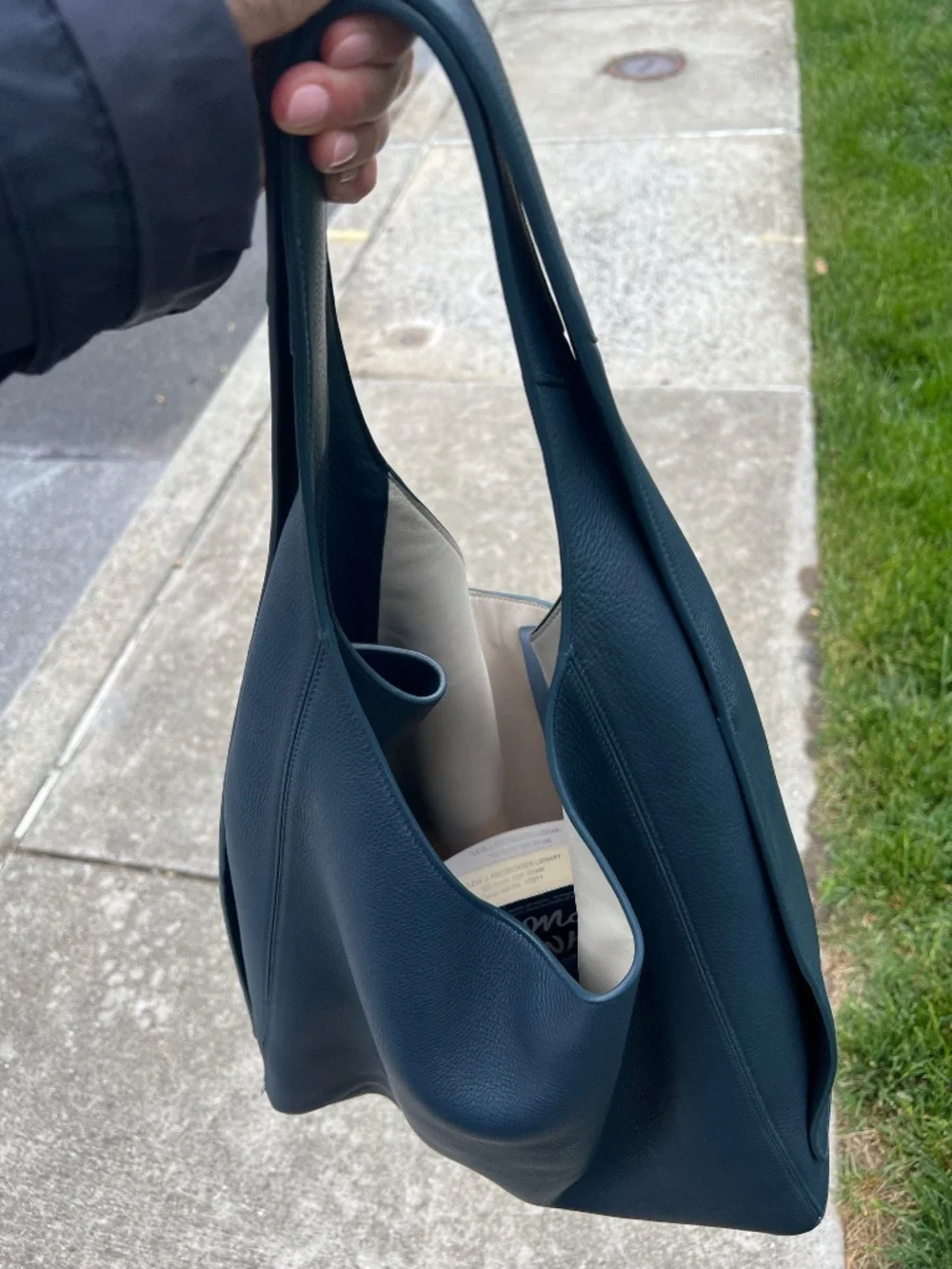 Loro Piana Navy Leather Large Folded Hobo Bag